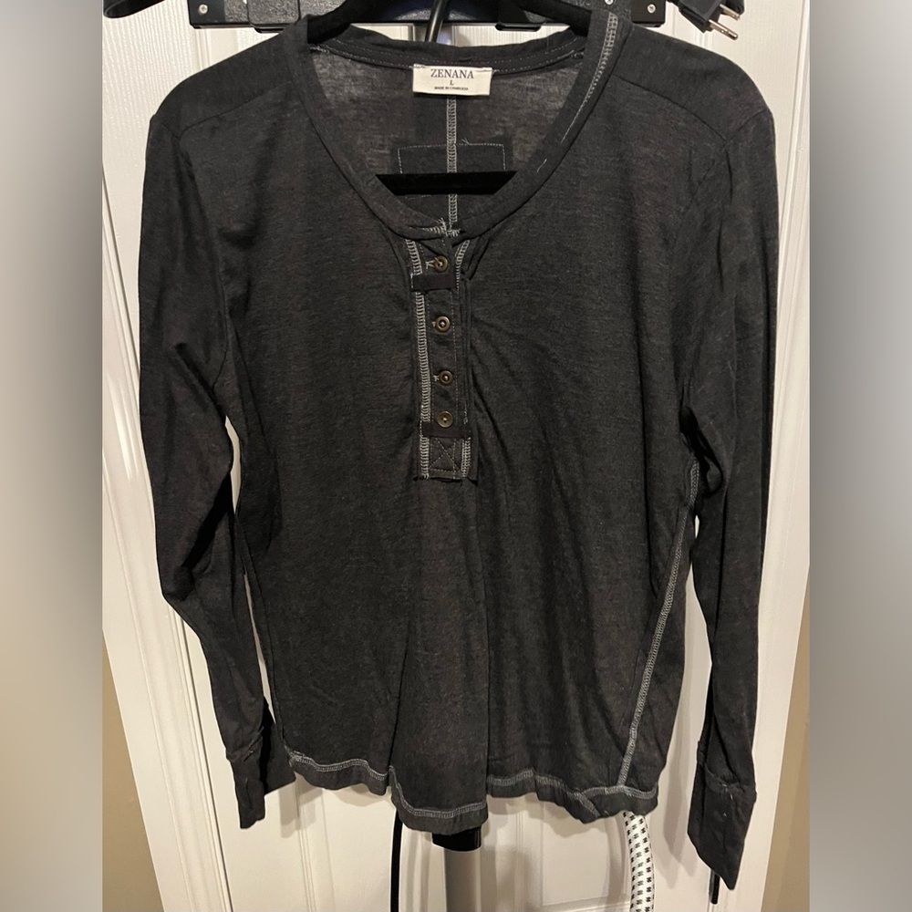 Zenana Black Long Sleeve Henley Shirt